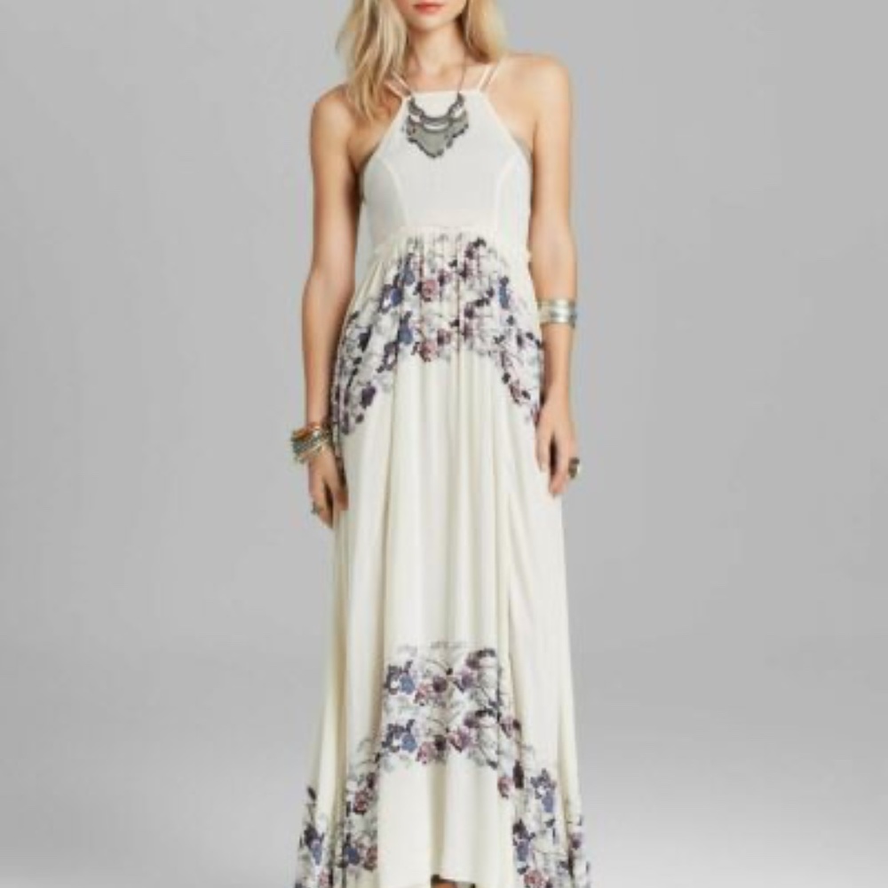 Rare Free People Babydoll White Floral Bohemian Maxi Slip Dress